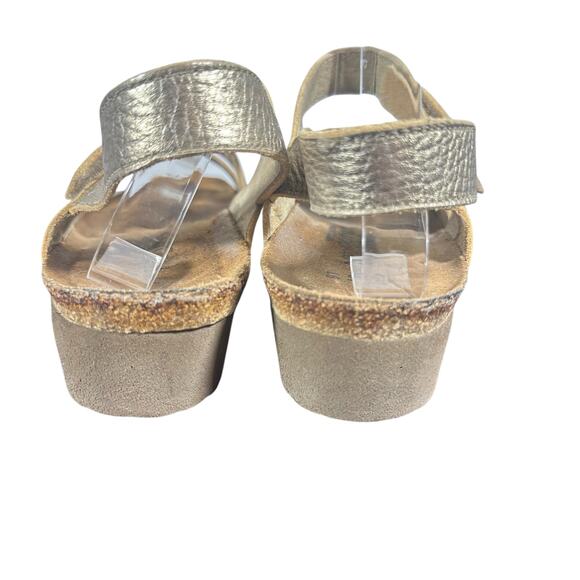 Naot Sandals Sz 37 US 6 Gold Metallic Leather Wedge Comfort Strappy kayla - Picture 8 of 12